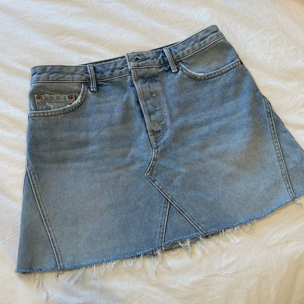 Grlfrnd Denim Skirt with Fringed edge